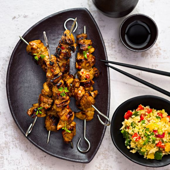 Chicken Yakitori Skewers With Rainbow Cauliflower Rice - Simply SIBO